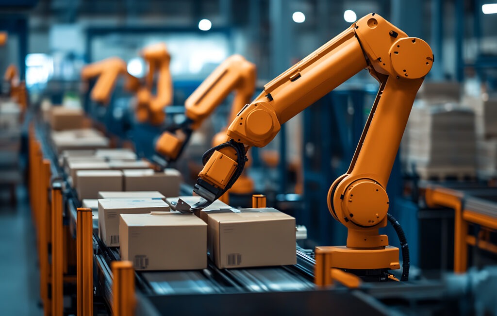 Robot palletising products on a bottling line